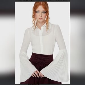 Killstar White Button Down Shirt with Flared Sleeves